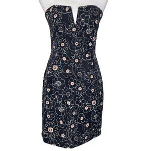 J.O.A. Black Strapless Floral Low Cut Mini Dress Luxe Event Occassion Size Small